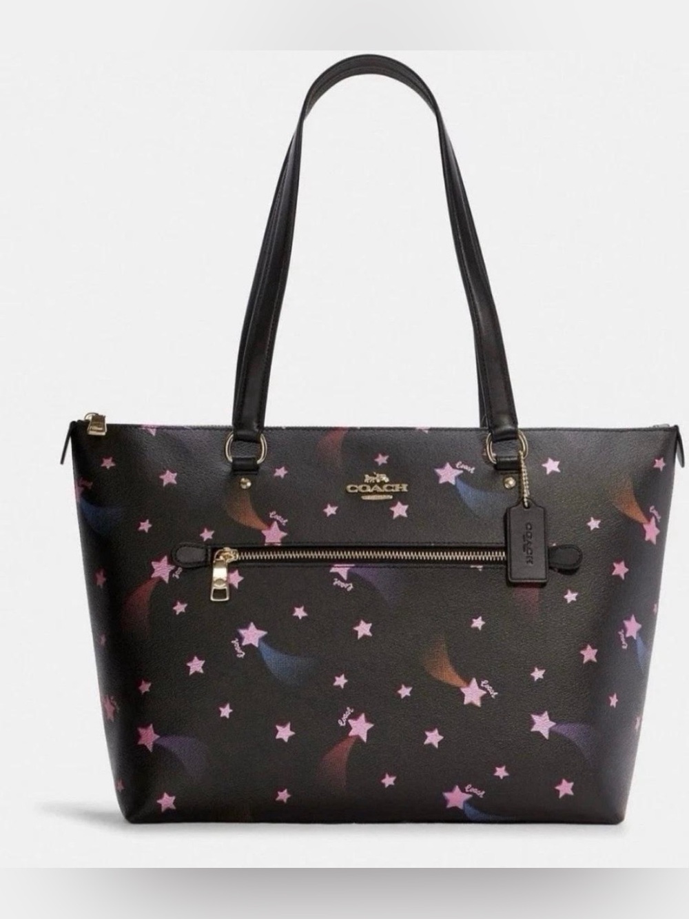 Coach F32181 Black & Pink Star Print Zip Tote Bag
